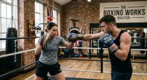 Durable training gloves impacting a heavy punch bag, optimised for intense fitness workouts and pad work.