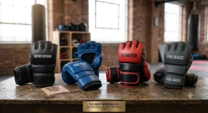 A lineup of budget-friendly MMA gear, showcasing the best MMA gloves for beginners on a budget.