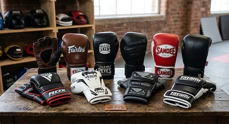 A selection of the best MMA gloves available in the UK, showcasing premium leather sparring and grappling gear.