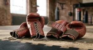 A visual comparison of lace-up boxing gloves next to a hook-and-loop wrist strap style closure.