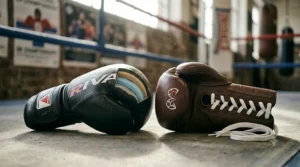 Side-by-side comparison of lace-up boxing gloves and hook-and-loop wrist straps for sparring training.