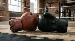 Close up texture comparison showing the durability differences between premium cowhide leather and synthetic boxing gloves.