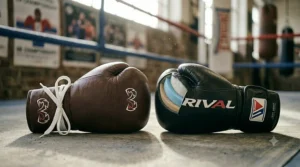 Detailed view of stitched leather texture on a high-quality sparring glove, showing durability and craftsmanship.