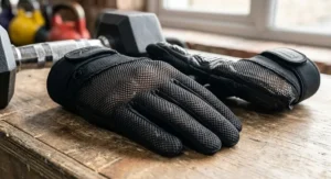 Illustration showing breathable mesh ventilation panels on full finger gym gloves for women