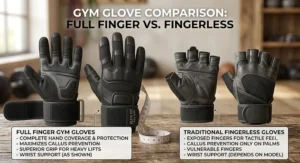 Comparison between full finger gym gloves and traditional fingerless weightlifting gloves for full hand coverage.