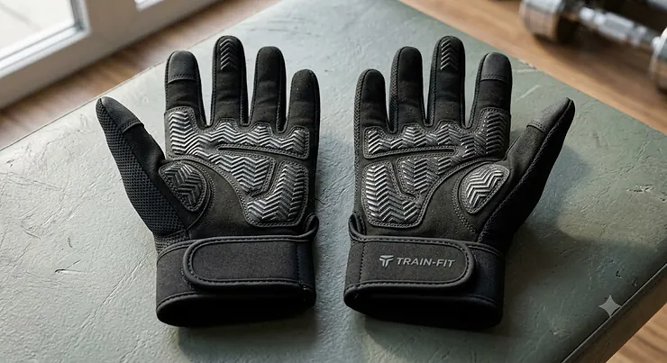 Front view of black full finger workout gloves under £15 with non-slip palm grip