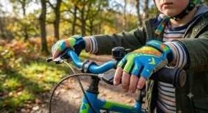 Brightly coloured children's half finger gloves under £10 for outdoor play and bike riding