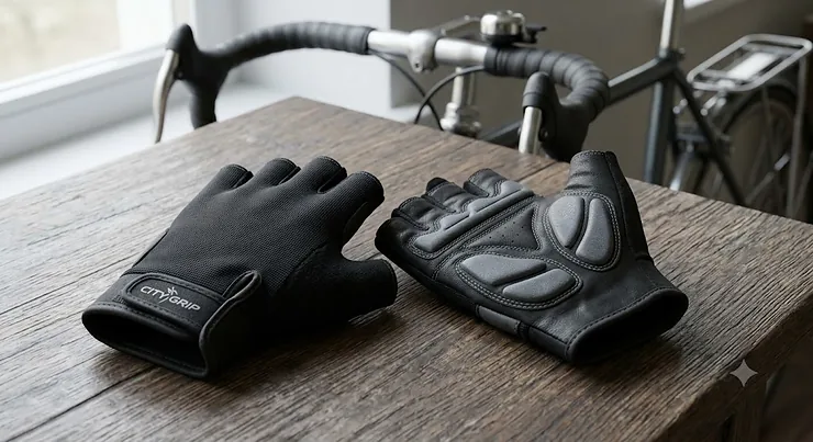 Pair of men's black half finger gloves under £10 with padded palms for cycling and daily commuting