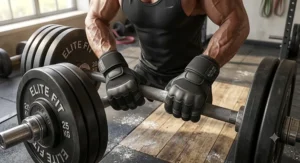 Man lifting a heavy barbell using full finger gym gloves for enhanced grip and callus prevention.
