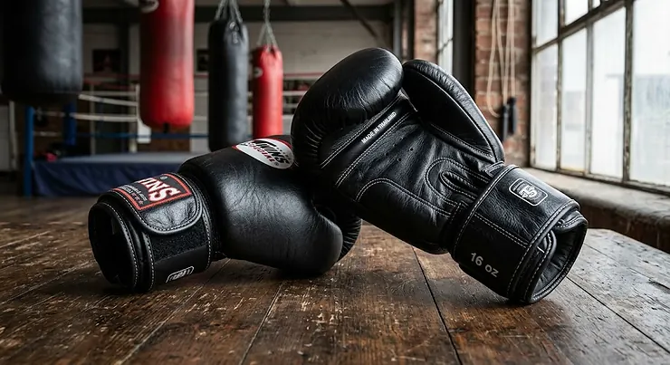 Black Twins Special leather boxing gloves in 16oz for sparring and training