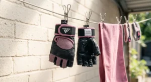 Easy-to-clean machine washable weightlifting gloves for women hanging up to air dry