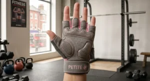 Detailed palm view of a small women's training glove showing ergonomic gel padding to prevent blisters