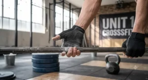 Women's crossfit gloves with a flexible fit and palm padding for comfortably gripping barbells and kettlebells.