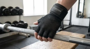 Breathable mesh fabric back on wrist support gym gloves providing ventilation during intense gym sessions.