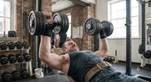 Gym-goer executing a dumbbell press with supportive wrist wrap gym gloves for extra wrist safety.