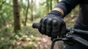 Protective knuckle guard detail on the best budget MTB gloves outdoors