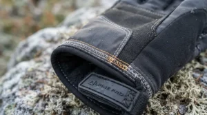 Detail shot of thermal insulation in full finger gloves for cold weather MTB on the Peak District
