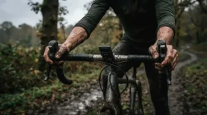 Durable full finger MTB gloves showcasing heavy-duty abrasion resistance after a muddy trail ride