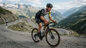 Out-of-the-saddle hill climb while wearing supportive padded road cycling gloves