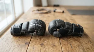 A pair of padded road cycling gloves for beginners displayed neatly on a wooden table, ready for a weekend ride.