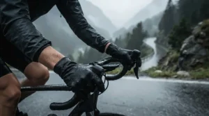 Testing the secure wet grip of waterproof long finger road cycling gloves on slippery handlebar tape