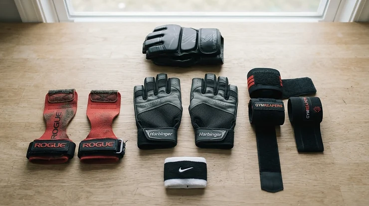 Pair of pink and black pull up gloves designed to prevent calluses during exercise