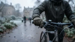 Insulated commuter gloves for rain keeping hands warm during a freezing morning drizzle in Manchester