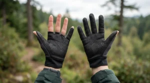 Silicone grip palm detail on trail gloves for hot weather ensuring secure handlebar hold