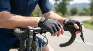 Detailed view of ventilation mesh on the back of trail gloves for hot weather during a summer session